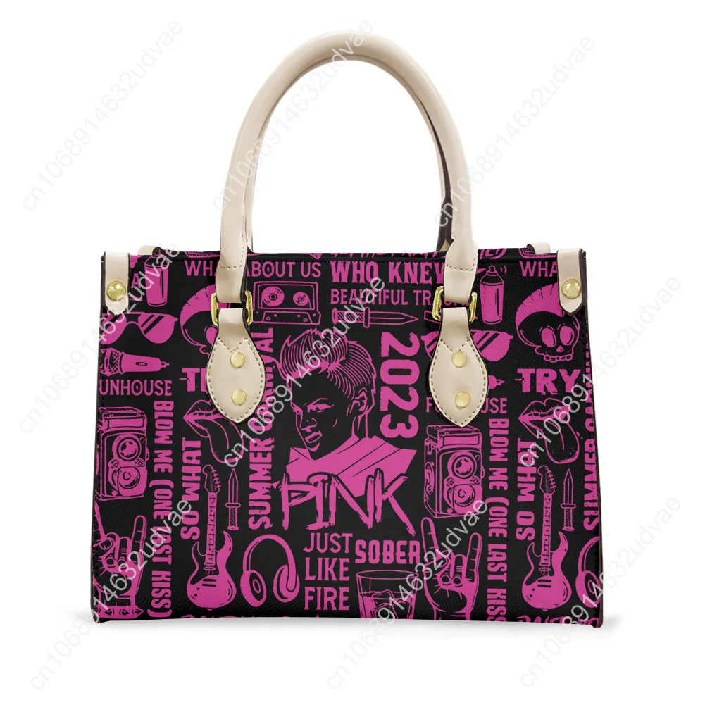 Pink Tote Bag Purse Womens Mens High Quality Personalized Text Image PU Leather Handbag Commuter Shopping Gift Bags