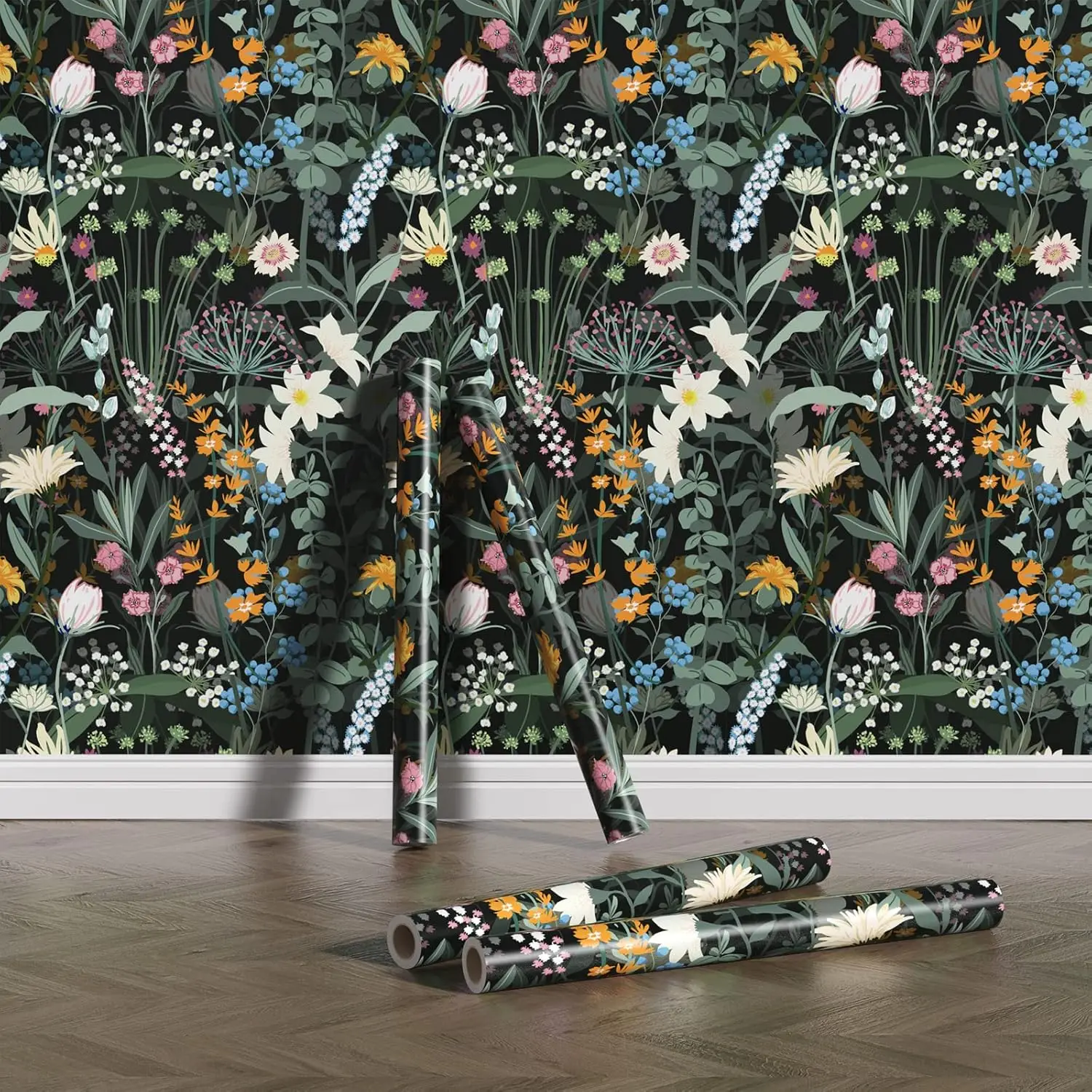 Vintage Floral Peel and Stick Wallpaper Botanical Green Self Adhesive Wallpaper Removable Contact Paper for Bedroom Furniture