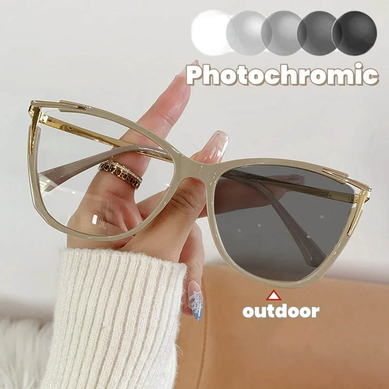 

Fashionable Photochromic Anti Blue Light Eyeglasses New Glasses Frame Women Men Fishing Cat Eye Decoration Glasses Plain Eyewear