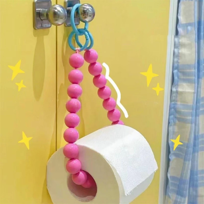 Hanging Beaded Tissue Holder No Punching Roll Paper Holder Bathroom Toilet Paper Storage Rack Home Storage Organizer Decoration