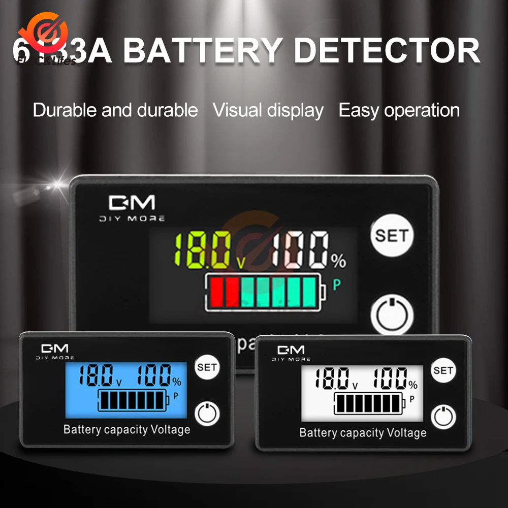 DC Battery Voltmeter DC 8V-100V 6133A LCD Battery Capacity Indicator Power Meter Lithium LiFePO4 lead-acid cell 12V 24V 48V