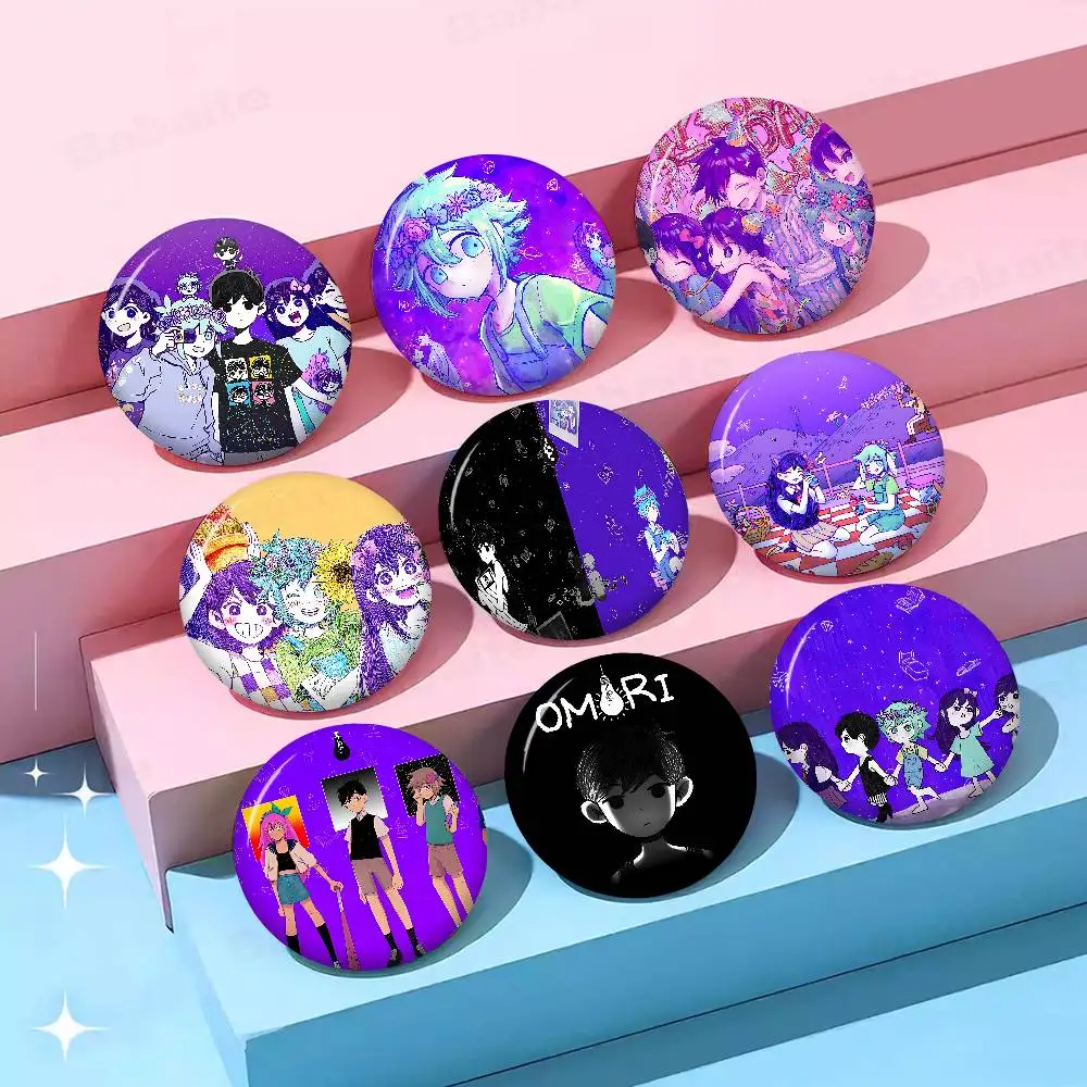 Anime Omori Round Button Pins Slogan Creative Brooches Backpack Clothes Decoration Fashion Cartoon Jewelry Gifts