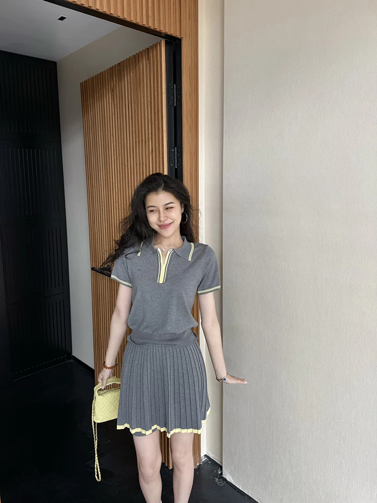 

Zhang a Xing Holiday Stroll Color Blo ort Sve Top Skirt Set Women Summer Casual Age Reduction Two Piece Set