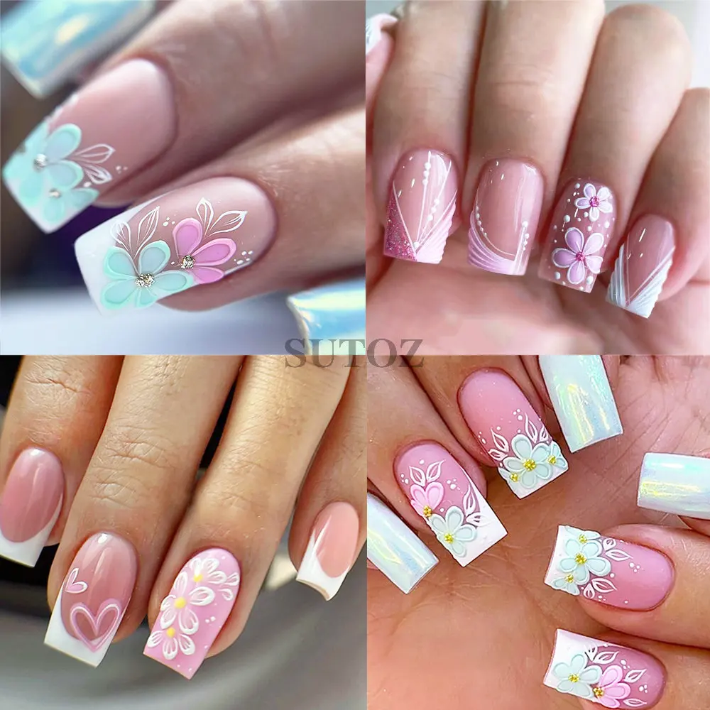 5D Colorful Flowers Nail Stickers Butterfly Rose Spring Summer Decals Macarone Nail Sliders Relief Art Manicure Decors LEBJI-5D