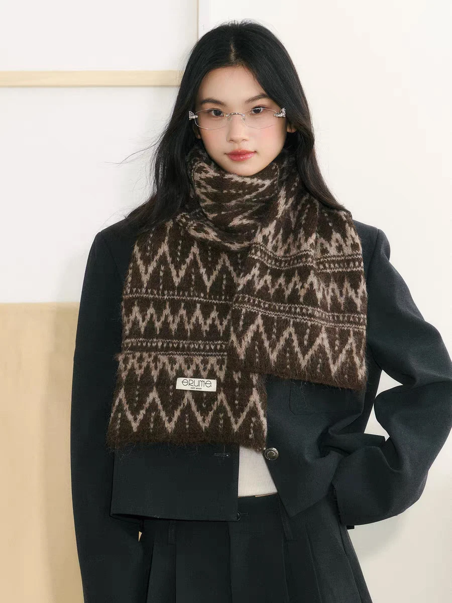 أزياء خمر جزيرة المعرض متموجة الجاكار الصوف مزيج وشاح لينة رقيق متماسكة منديل للجنسين الشتاء الدافئة هدية