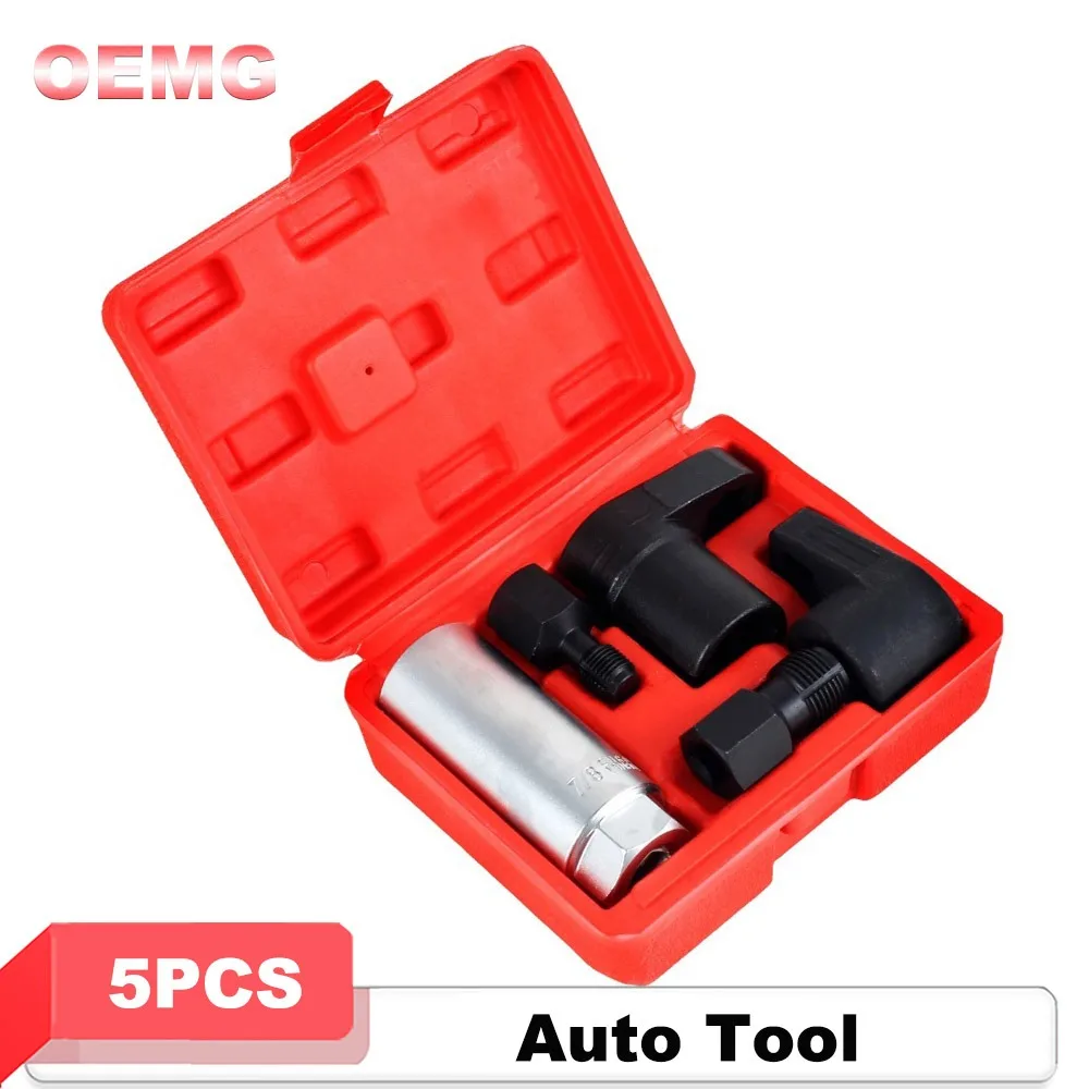 

5pcs Automotive Oxygen Sensor Socket Offset Wrench Set 22MM Sockets 1/2" 3/8" Drives Thread Chaser Oxygen Sensor Removing Tool