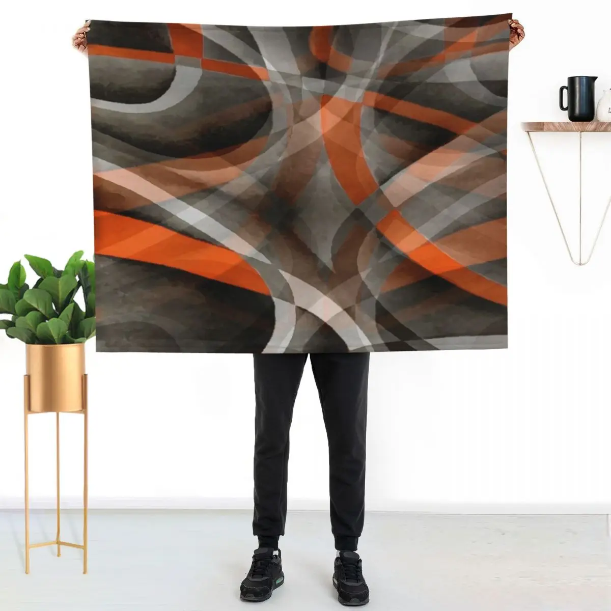 Eighties Burned Orange On Grey Abstract Strip Pattern Throw Blanket Plaid on the sofa Thermal blankets and throws Polar Blankets