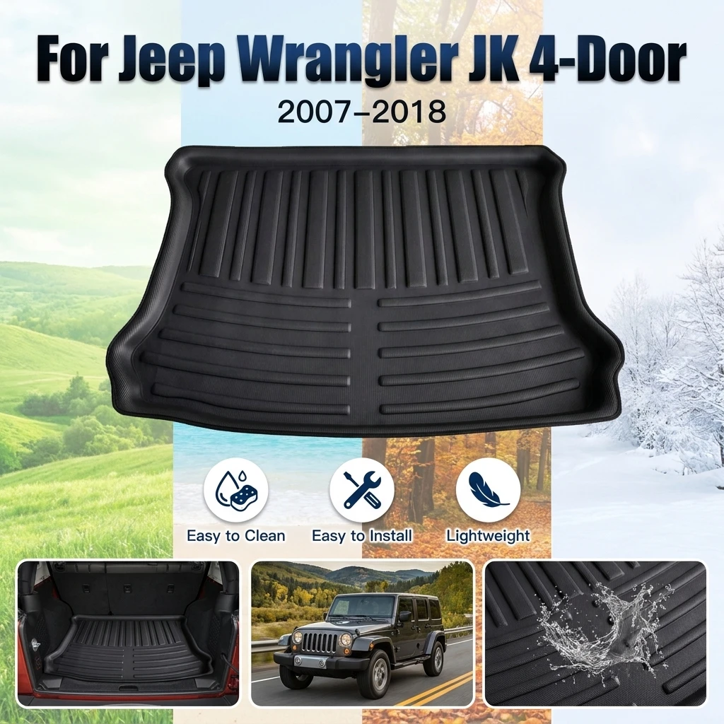 Kofferraummatte für Jeep Wrangler JK 4-Türer 2007-2018, rutschfeste Kofferraummatte, Allwetterschutz, Kofferraummatte