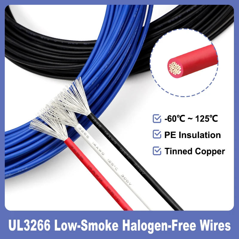 

1/5M UL3266 Low-Smoke Halogen-Free Wire 30/28/26/24/22/20/18/16/14/12AWG Tinned Copper PE Insulation Household Appliances Cables