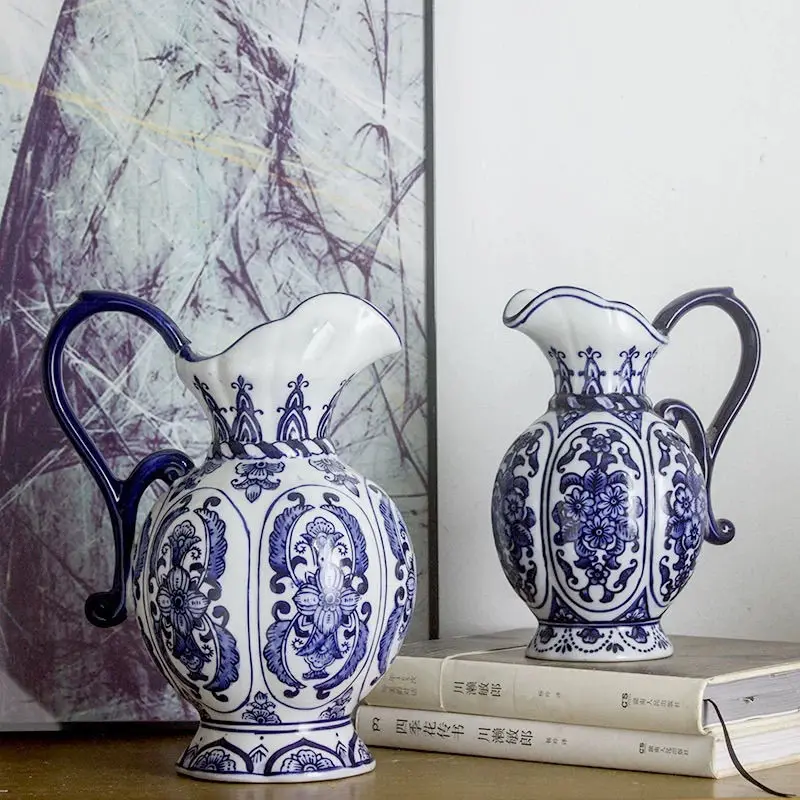 Exquisite Ceramic Vase Antique Blue White Porcelain Flower Container Living Room Home Decoration Flower Porcelain Vase Crafts