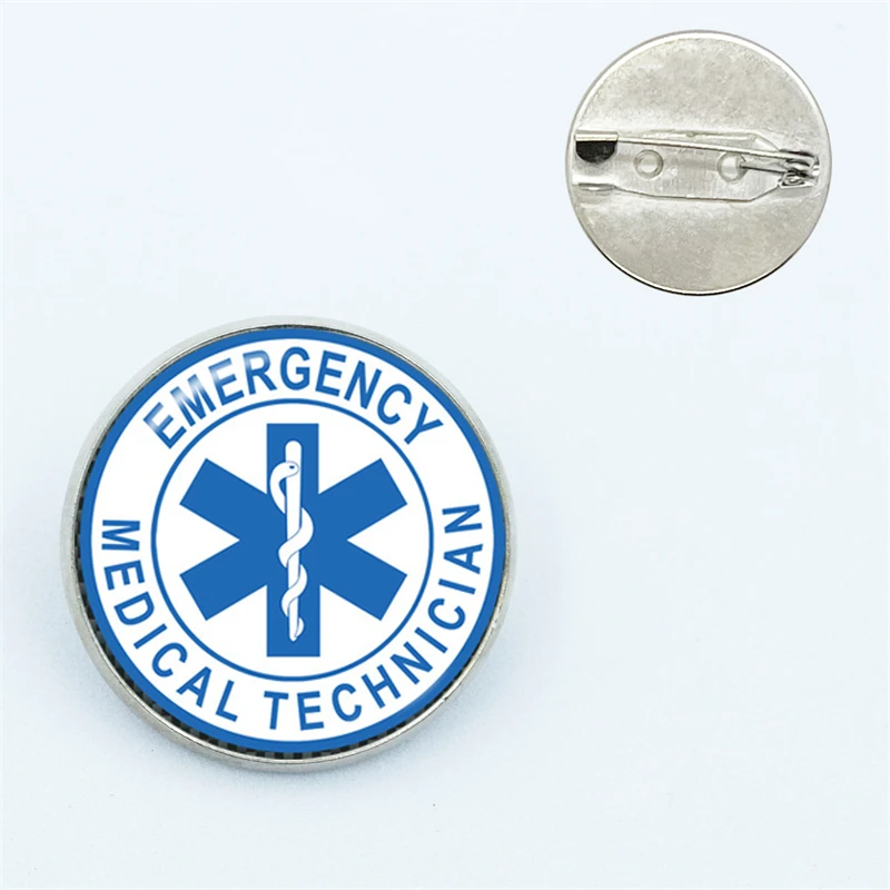 Emergency Medical Technician Paramedic Symbol Logo Brooch Glass Dome Blue Star of Life EMT Sign Jewelry Gift