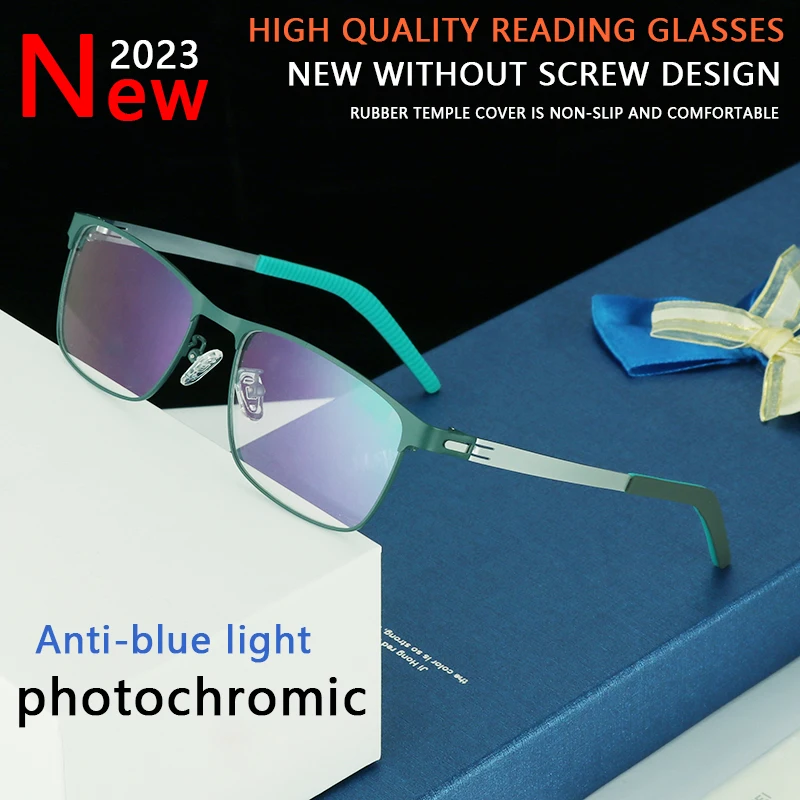 

Titanium Alloy Photochromic Reading Glasses Men Women Anti-Blue Ray Full frame Computer Spectacles Diopter +0.25 +0.15+4.0