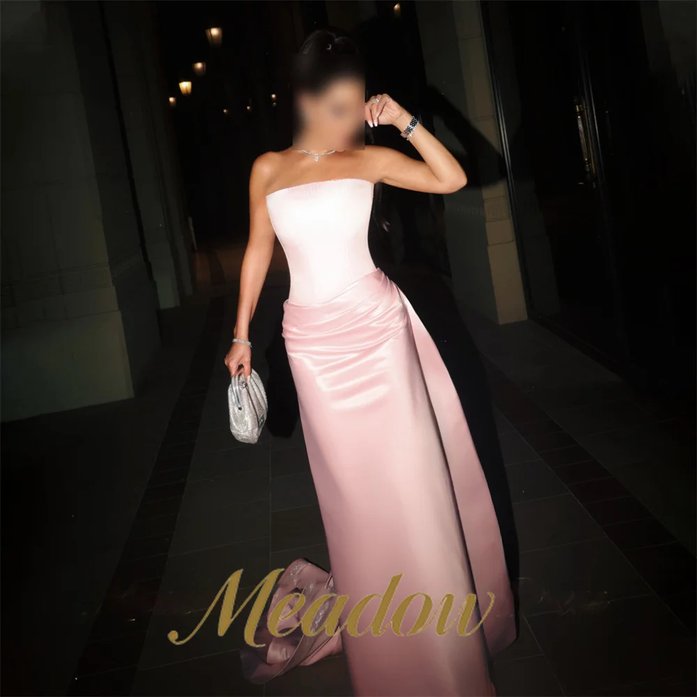 Meadow Dusty Pink Formal Occasion Dresses Side Waist Draped Ruched Evening Gown Strapless Prom Evening Dresses Customizable