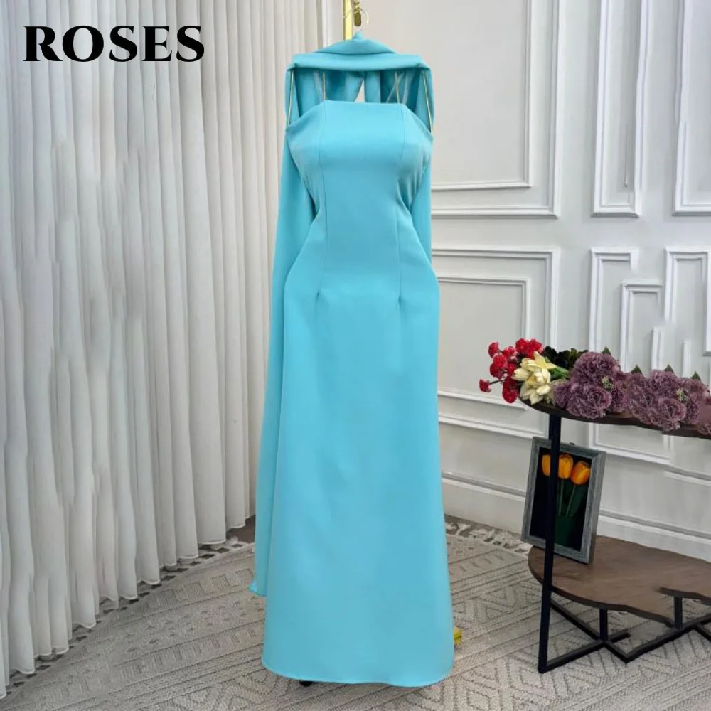 ROSES – robe de bal bleu ciel, sans manches, plissée, robe de célébrité pour femmes, robe formelle sans bretelles avec écharpe personnalisée