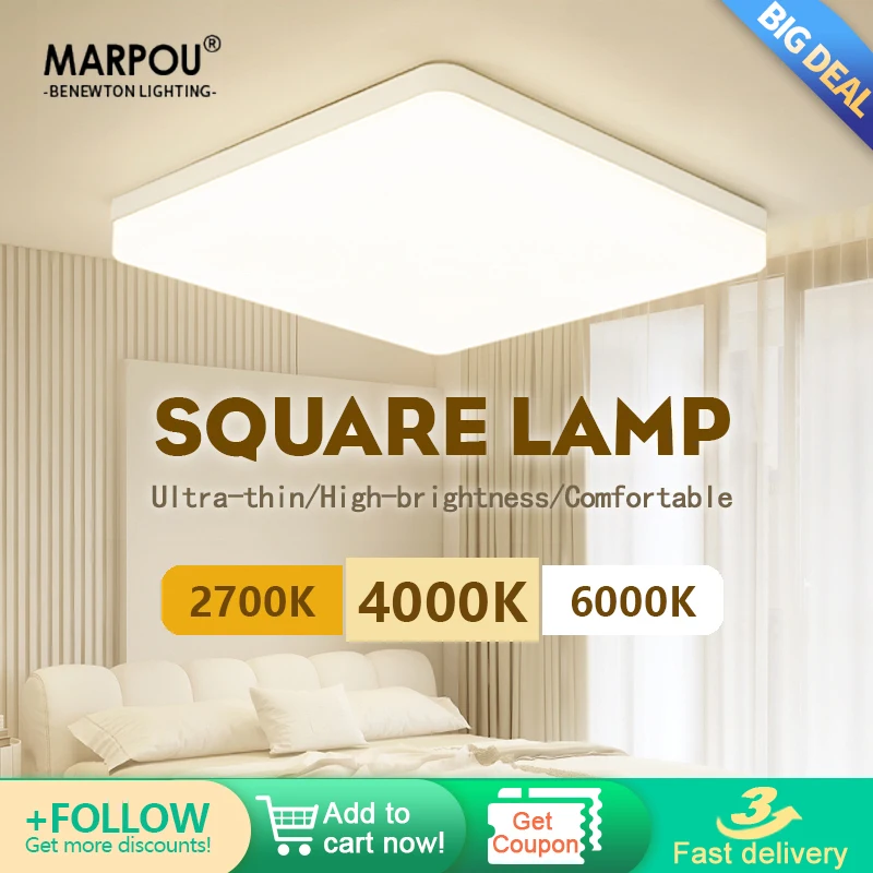 

MARPOU Square LED Ceiling Lamp Natural White 110-220V 48W 36W Lustre Hanging Lamps for Ceiling Chandelier for Living room Lights