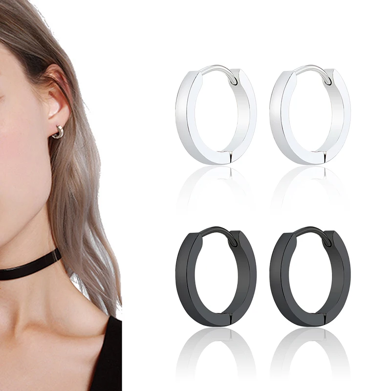 7*9*12*14 mm Unique Fashion Female Jewelry Punk Stainless Steel Huggies Small Circle Hoop Earrings for Women Men Jewelry