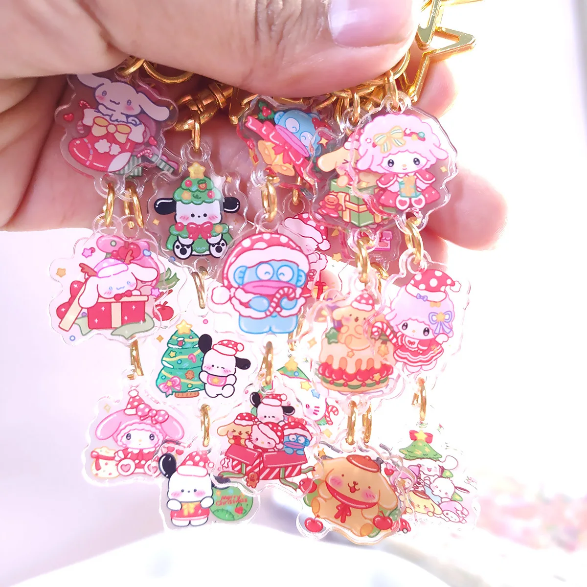 Christmas New Anime Sanrio Series Acrylic Keychain Friend's Festival Gifts Delicate Pochacco Cartoon Pendant Backpack Decoration