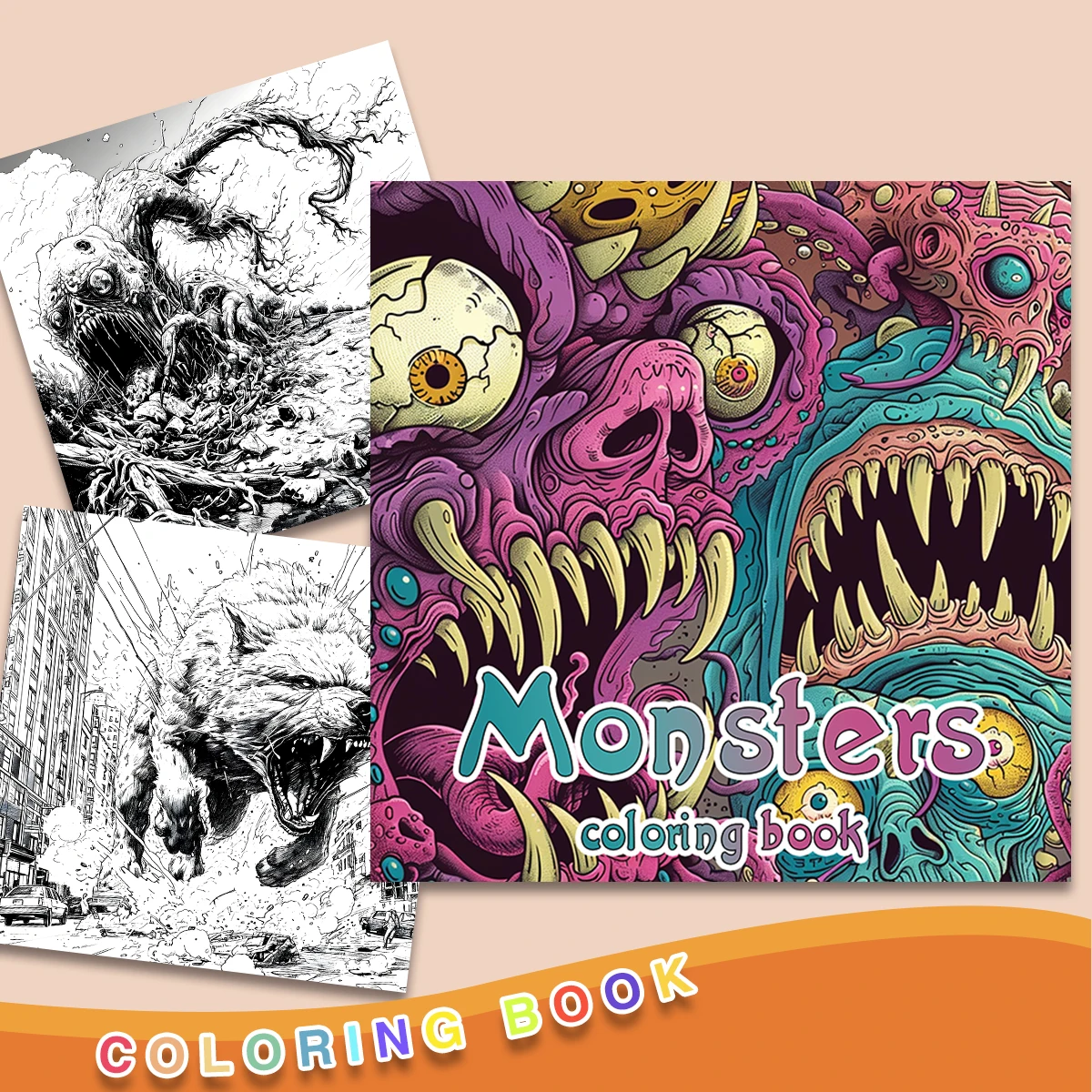 

1PC Monsters Coloring Book Drawings for Kids Teens Adults Creative Inspirational Stress Relief Relaxation 20 Pages