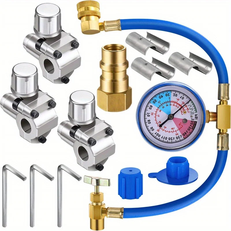 

R134a BPV31 Hose Refrigerant Valve Bullet Perforated U-shaped Bullet Perforated Faucet Valve Kit W/ Instrument Hose Refrigerant
