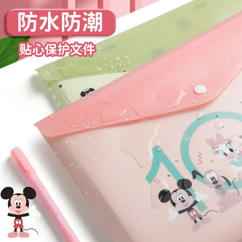 20pcs Disney A4 Cartoon File Bag Transparent Test Paper Stationery Storage Bag Pp Buckle Office Information File Bag Wholesale