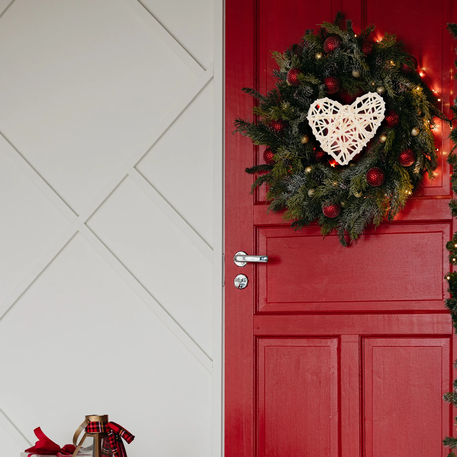 

4pcs Heart Shaped Rattan Pendant Hollow-Out Hanging Decor For Wedding Party Diy Decoration Valentine'S Day Red Rattan Balls