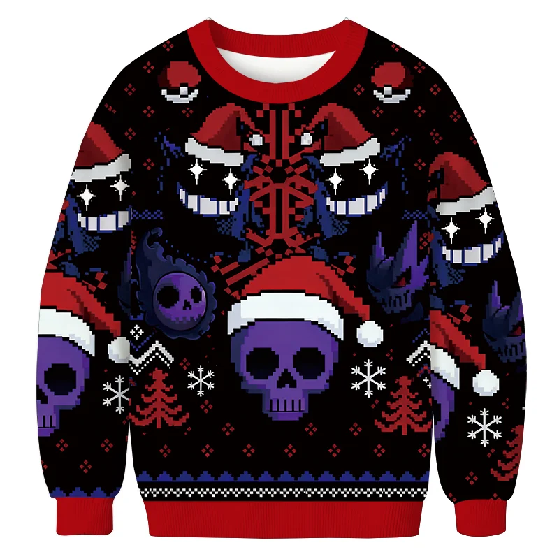 Gothic Style Skull Halloween Christmas Hoodie, Thin Velvet Breathable, Men's and Women's Family Pullover, Ugly Shirt Y2K
