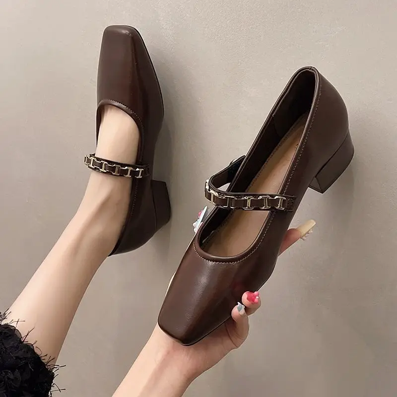 

Women French Vintage Mary Jane Shoes 2025 Spring Autumn New Low Heel Square Toe Slip On Single Strap Buckle