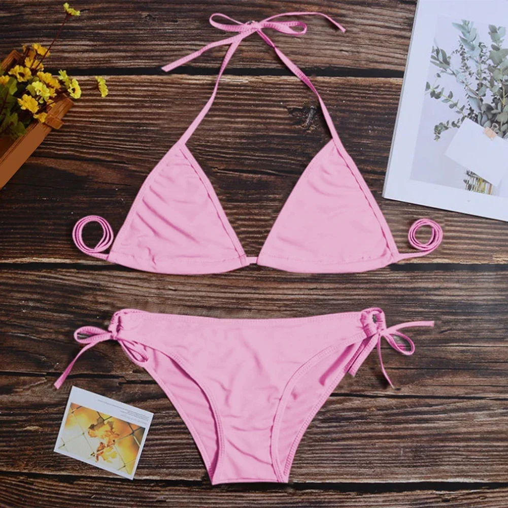 Vrouwen sexy zomer bandage string bikini set badpak stijl braziliaanse badmode driepunts riem ultradunne vrouwelijke bikinisets