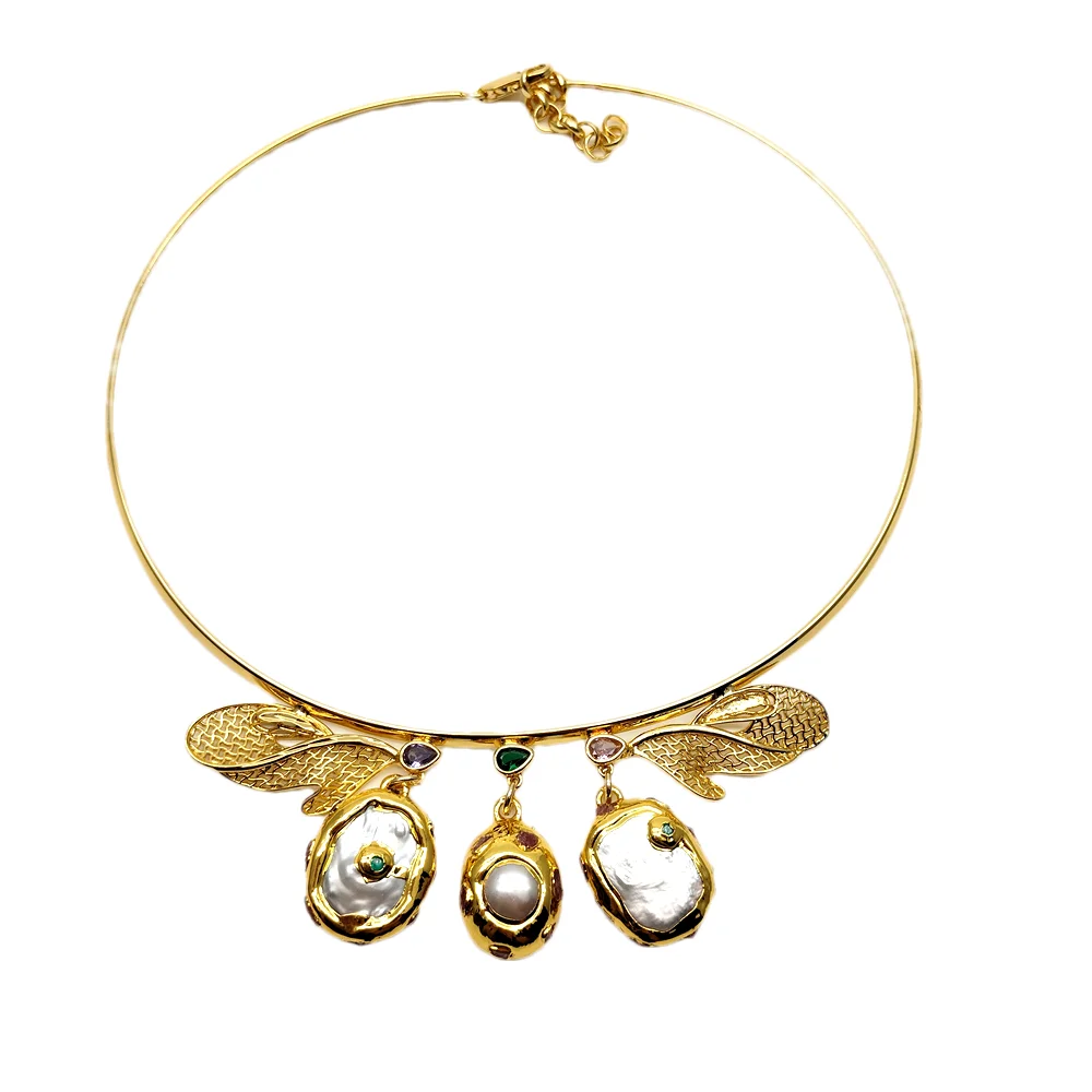 

Y·YING Cultured White Pearl Rectangle Oval Shape Charm Pendant Choker Handmade Necklaces Bohemia Gemstones Jewelry