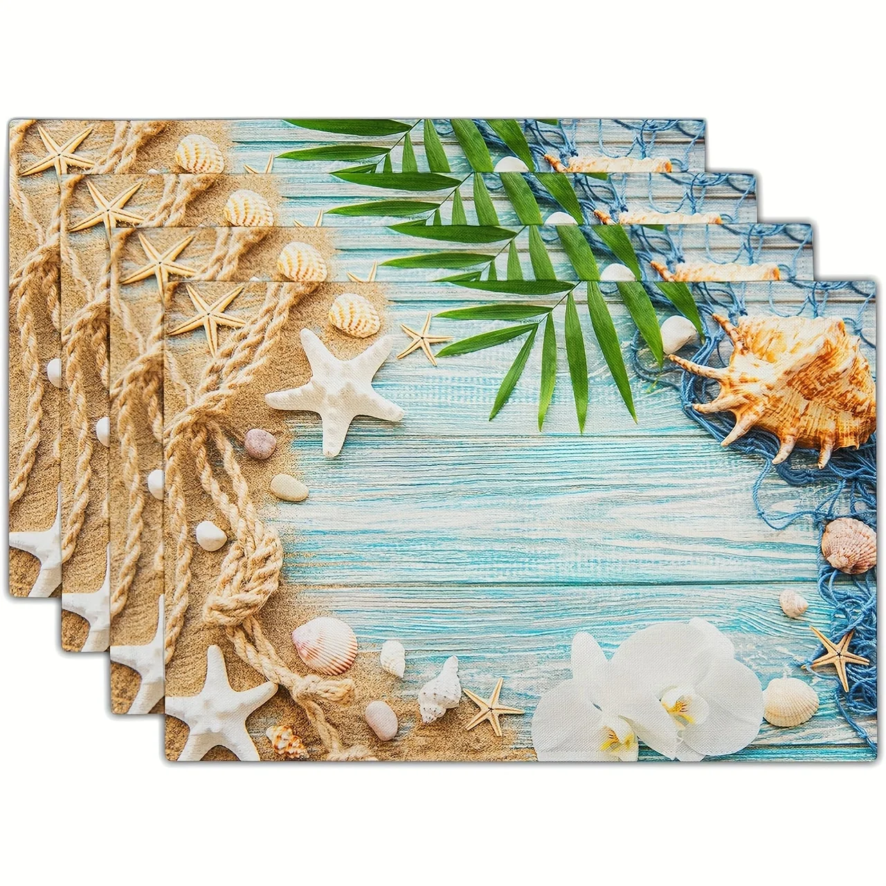 

2pcs Placemats Beach Printed Meal Mat Ocean Style Marine Life Table Mat Starfish Outdoor Party Themed