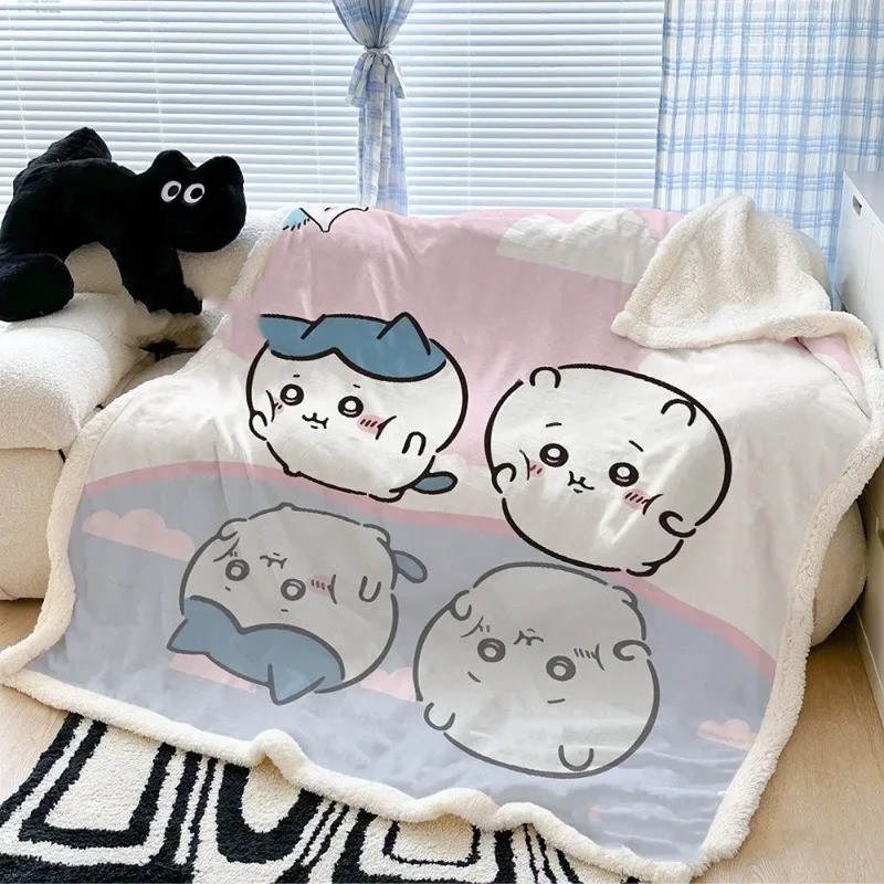 kawaii Chiikawa Hot Flannel Winter Blanket Air Conditioning Blanket for Student Dormitory Cartoon No Shedding Kawaii Gift 2027