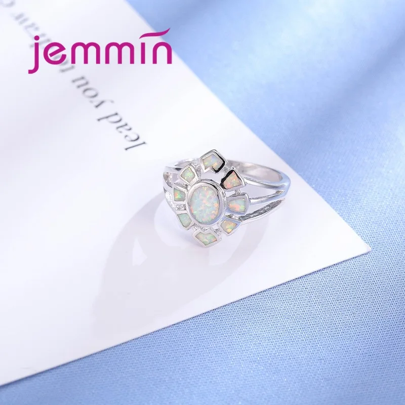 925 فضة خواتم الاسترليني النار أوبال خاتم الزفاف المشاركة وعد بيان خاتم الذكرى حجم 6-9 #4