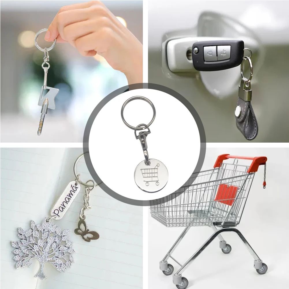 4pcs Shopping Trolley Remover Key Ring Token Chip With Carabiner Hook Practical Metal Portable Universal