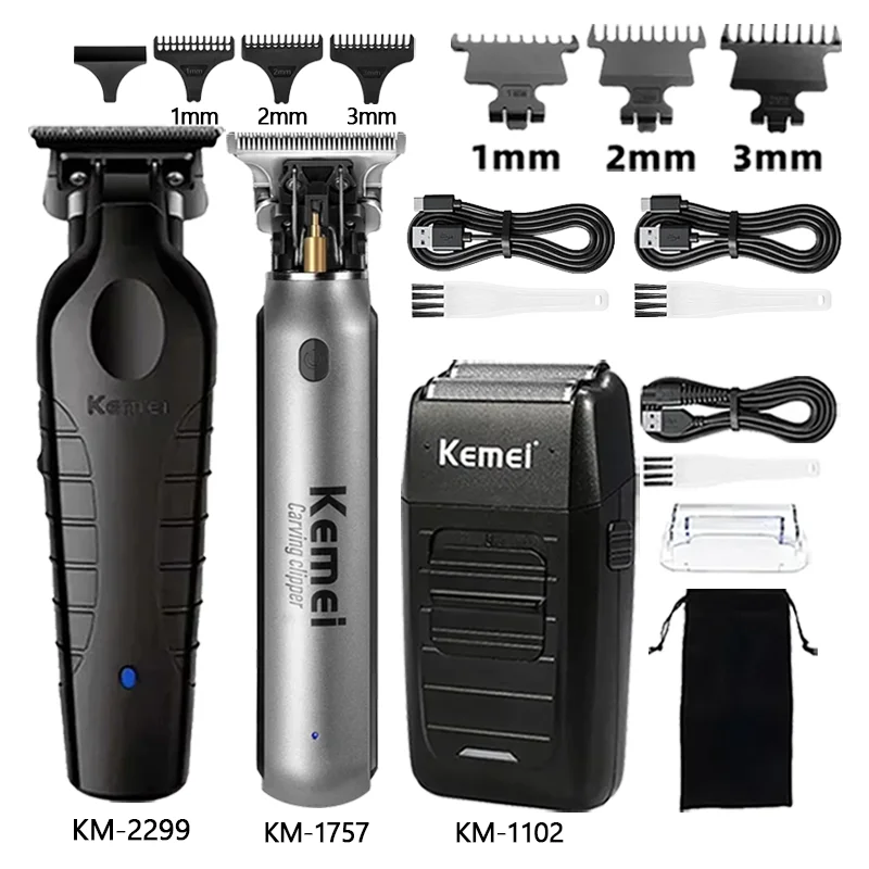 케메이 Km-2299 Km-1757 Km-1102 USB 충전 제로컷 블레이드 무선 헤어 트리머 헤어 클리퍼 홀로우 헤드 바버 헤어 컷 머신