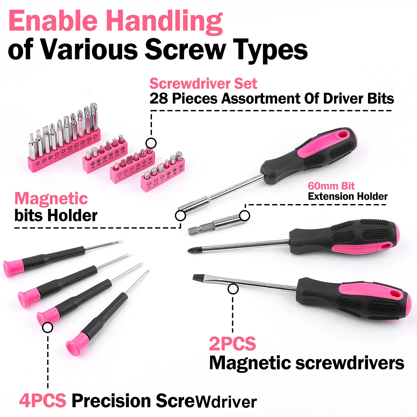 12V Cordless Drill Driver Kit Power Drill Driver Portable Home Decor Kit Screwdriver Drill Set Pink for Women DIY Enthusiasts