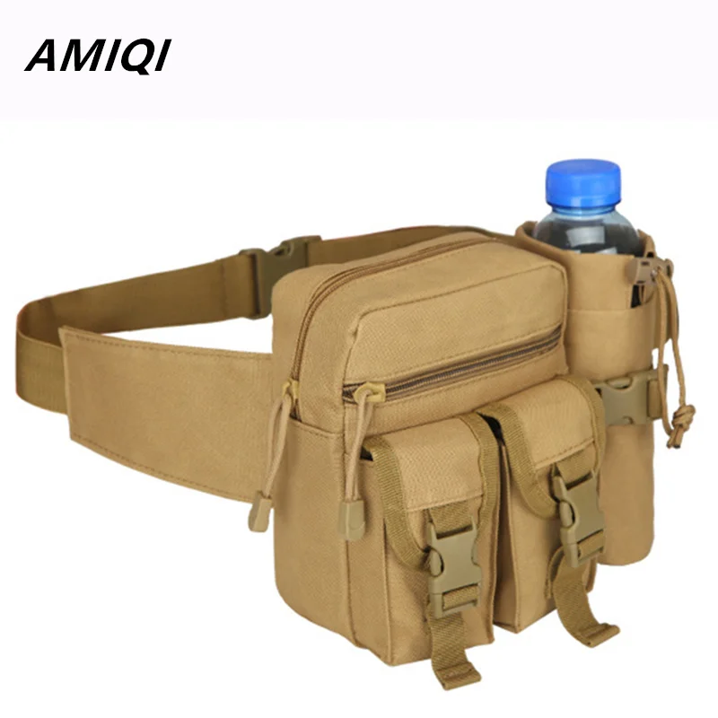 AMIQI Outdoor Sports Mud Green Climbing Camp Belt Bag Men\'s Waist Pack Nylon Hiking Water Bottle Phone Bag mochilas de h