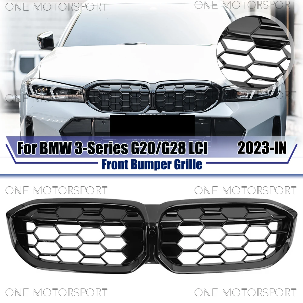 

Гоночная решетка в стиле бриллиантов, решетки бампера для BMW 3-Series G20 G28 LCI 2023-IN, глянцевая черная решетка переднего бампера