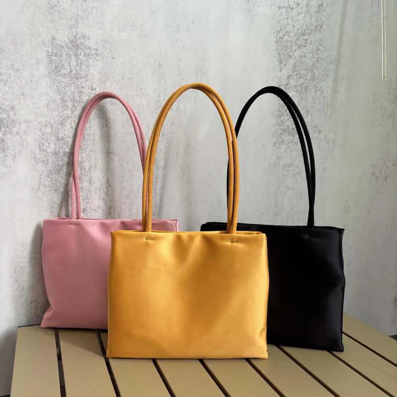HIGHREAL Women's Silk Square Underarm Bag Macaron Contrasting Color Shoulder Tote Bag Daily Commuter Handbag