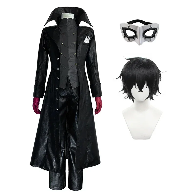 

P5 Game Ren Amameya Cosplay Wig Masking Joker Faux Leather Coat Pants Vest Gloves Daily Wear Cos Convention Rose Netc;3.k'6;d.a;
