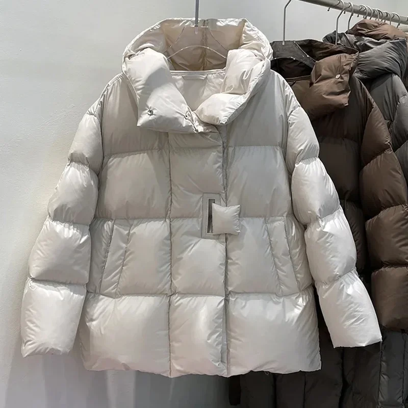 2024 New Fashion White Duck Down Jacket Women Thick Warm Fluffy Parkas Loose Oversized Puffer Coat Outwear