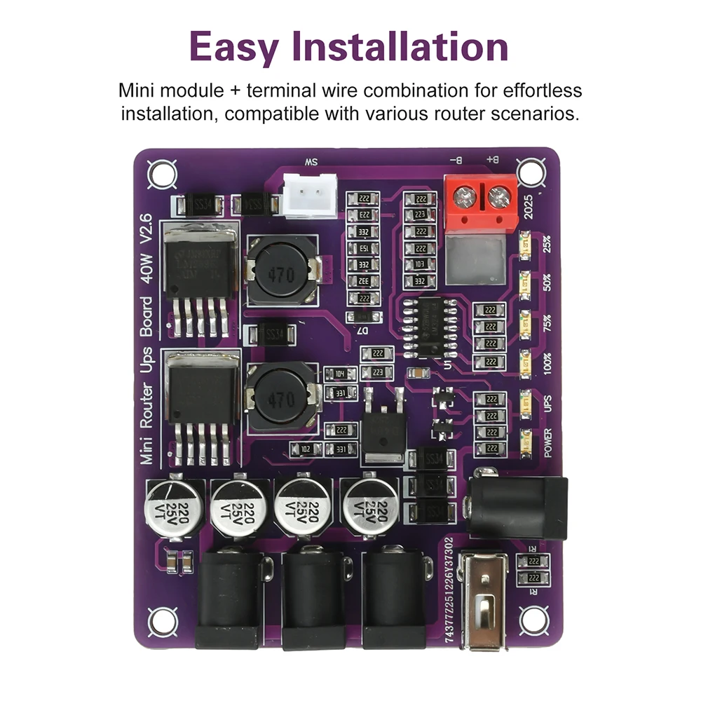 40W Router UPS Uninterruptible Power Supply Board 12.6V Battery Charging Board 4-Channel Power Module Output USB DC Port