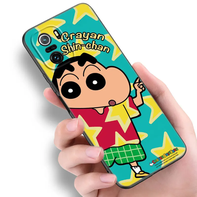 Cartoon Crayon ShinChan Phone Case For Xiaomi POCO X3 X4 NFC F5 M2 M3 M4 M6 X5 Pro F3 F4 GT 5G C31 C55 M5S Black Silicone Cover