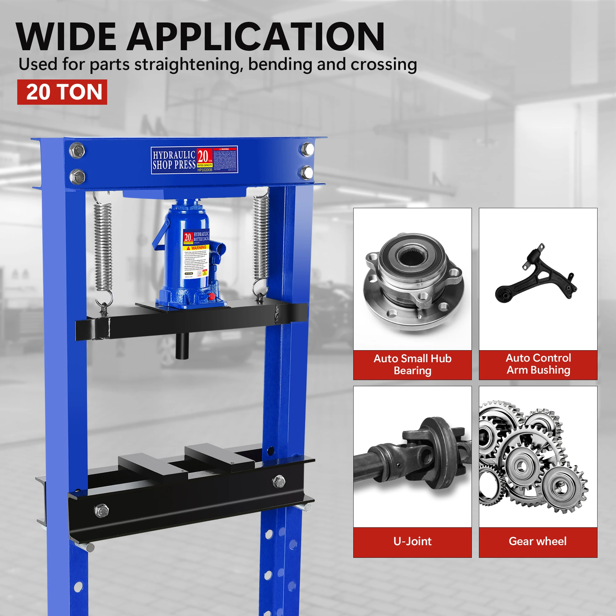 Hydraulic workshop press 20 ton H-shaped steel plate workshop press adjustable workbench, floor support jack