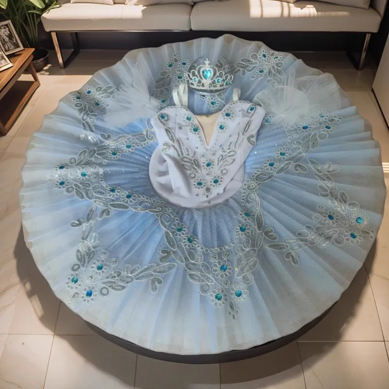 الأطفال الباليه الرقص توتو تنورة ليتل سوان جديد الضوء الأزرق المهنية الحمالات المرأة تنورة مرحلة الأداء الملابس