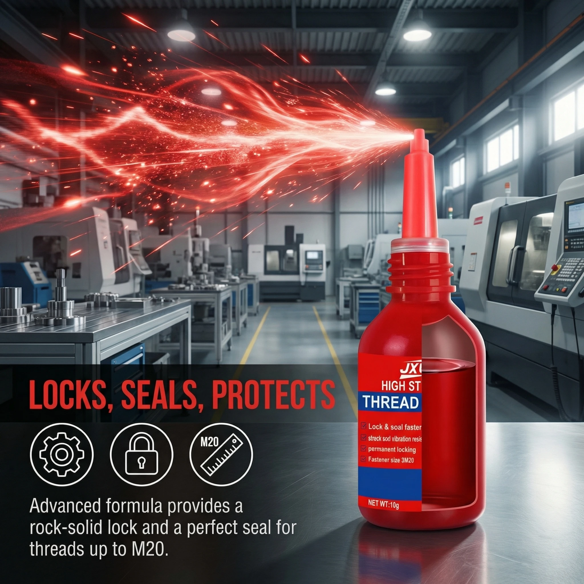 

Threadlocker 10g for automotive nuts and bolts – High-strength threadlocker, anaerobic adhesive, seals, shock-resistant, and prevents loosening