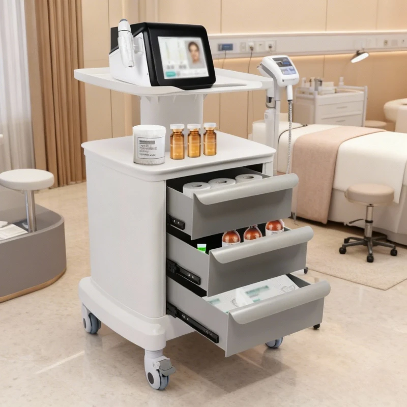 

White Salon Trolley Cart Rolling Cart with 3 Drawers Professional Mobile Station for Hairstyling Tools and Nail Art Supplies