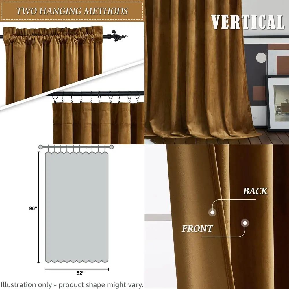 

Роскошные золотисто-коричневые бархатные шторы, термоизолирующие, для гостиной и кухни, 52 x 96, 2 панели