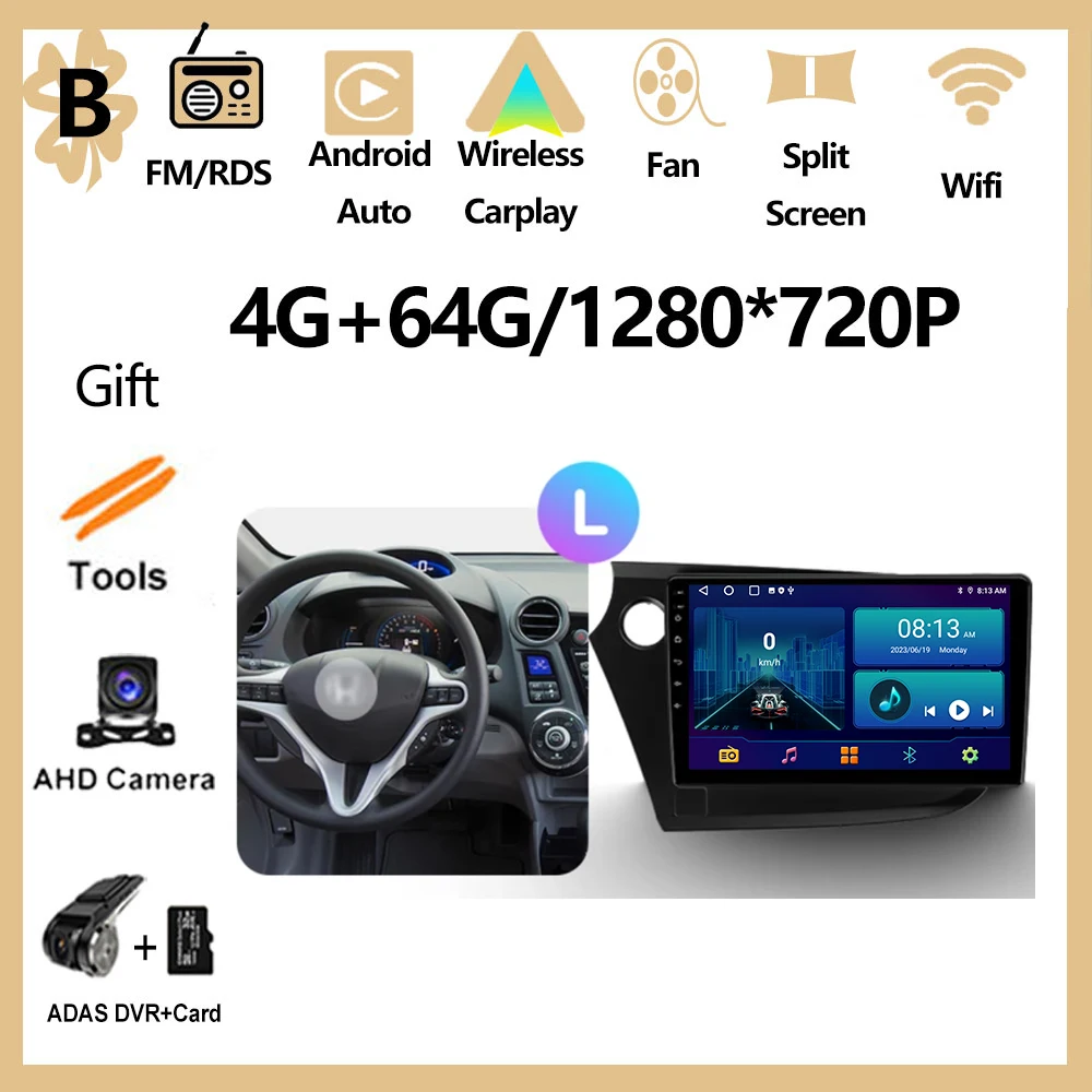 Android 16 autoradio multimediaspeler GPS navigatie stereo voor Honda Insight 2 LHD RHD 2009 - 2014, inclusief Carplay Auto