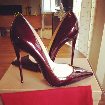 

Elegant Wine red High-Heel Shoes For Women With patent leather Ins Trendy Pointed Toe Wear-Resistant Rubber Sole Adult Ladies
