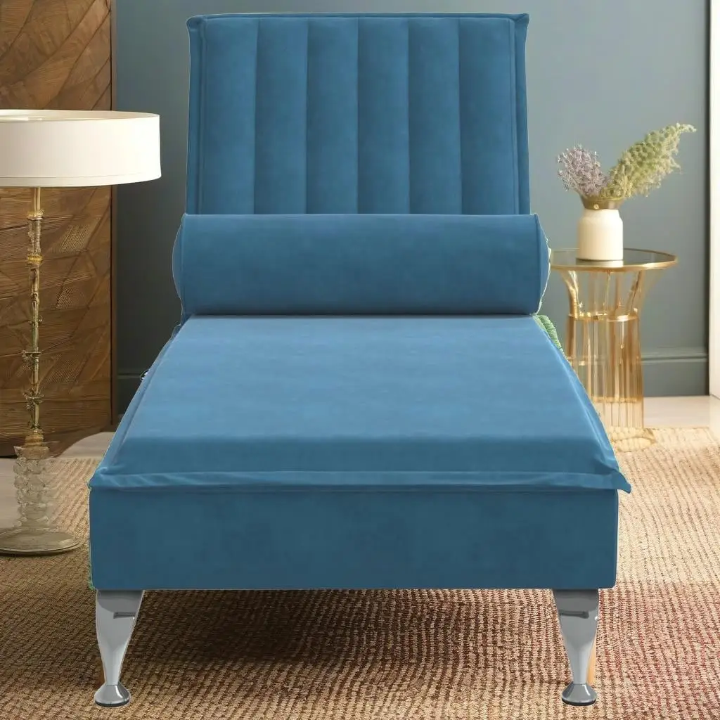 Blue Velvet Massage Chaise Lounge with Bolster - Luxurious Comfort for Relaxation